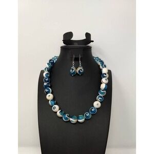 Chunky, Statement Quirky Shell Pearl Shades of Blue and White 2 Piece Set